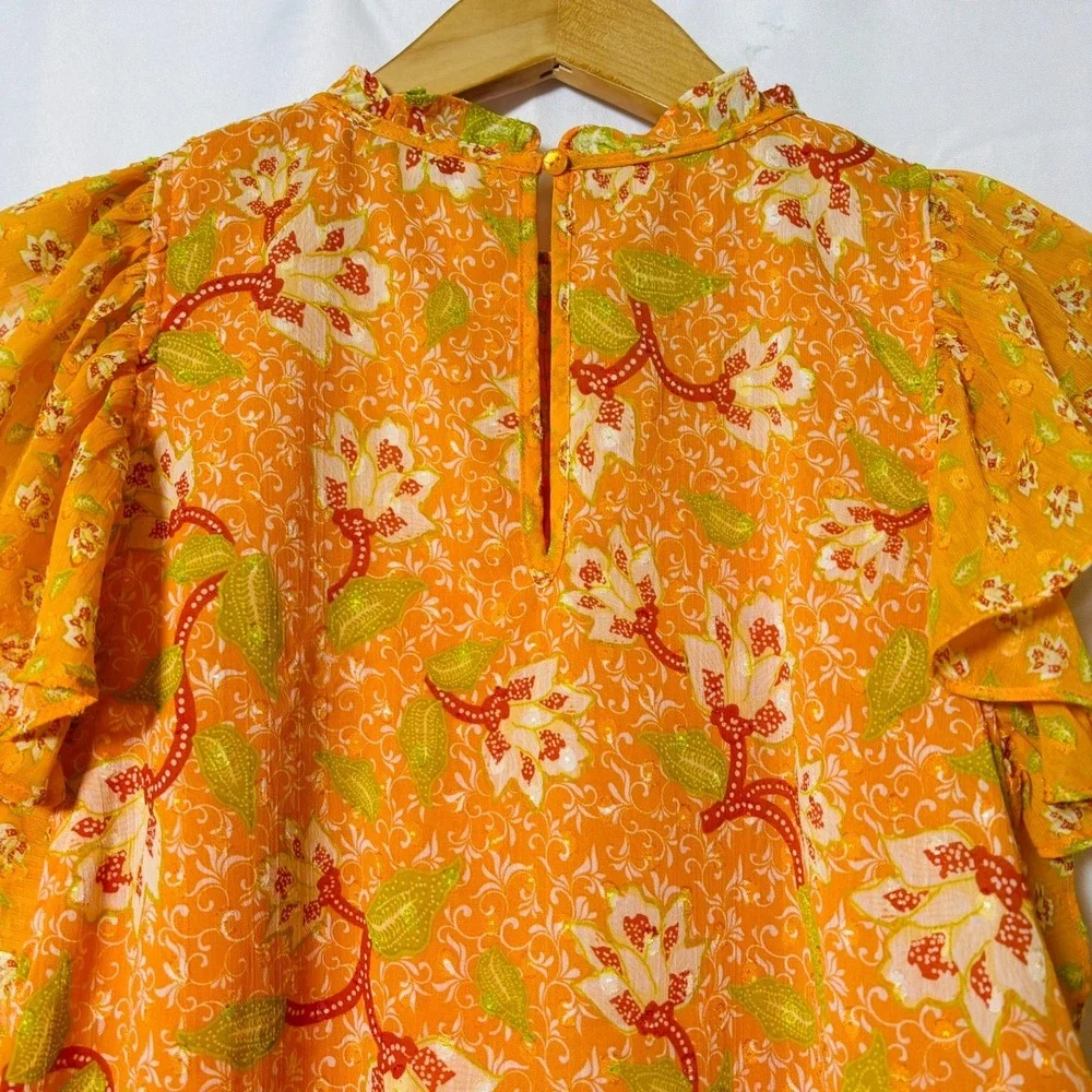 Maison d'Amelie Blouse‎ Women's XSmall Orange Floral Blouse - Picture 5 of 5